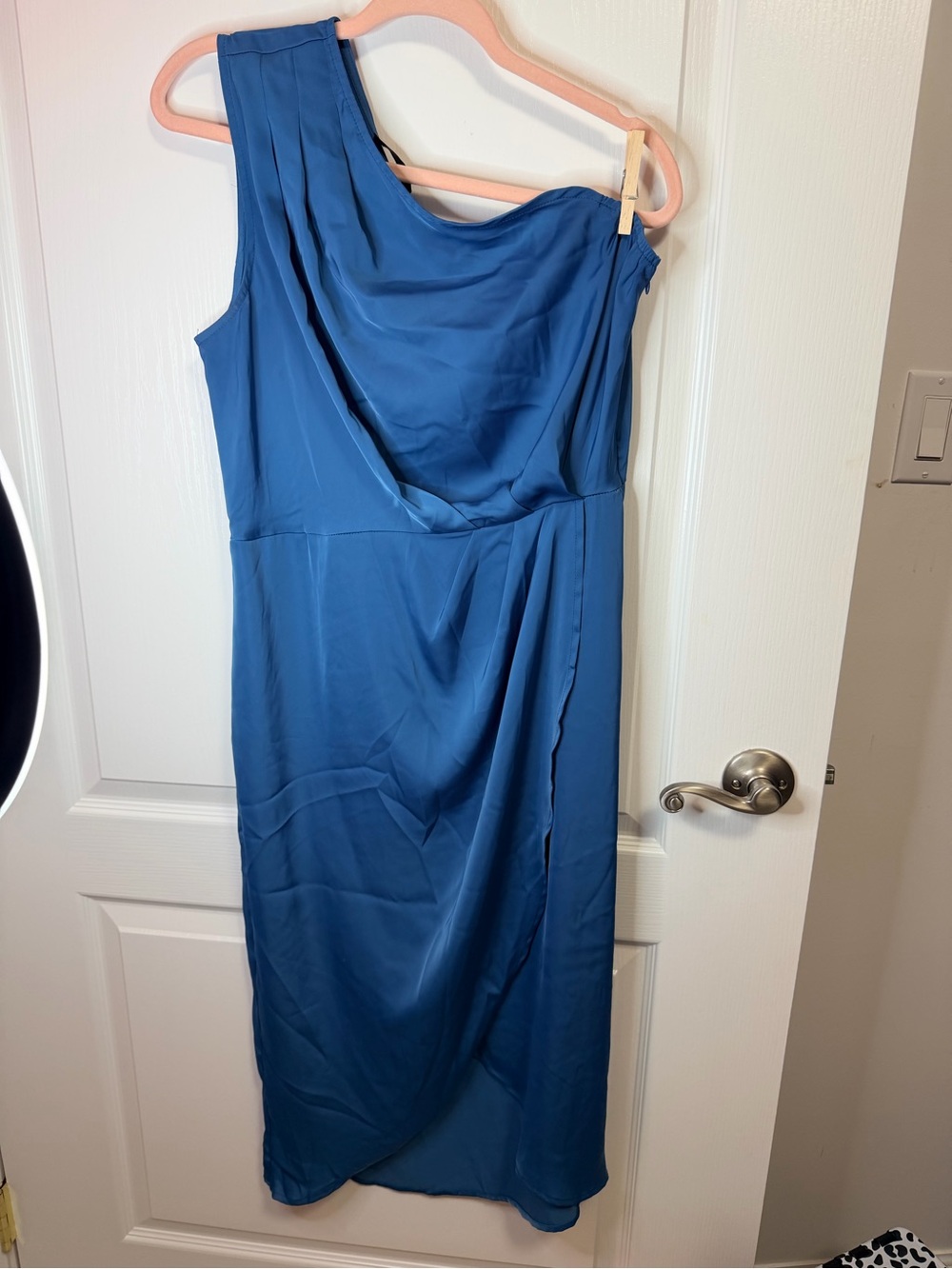 Teal-Blue One-Shoulder Draped Cocktail Dress